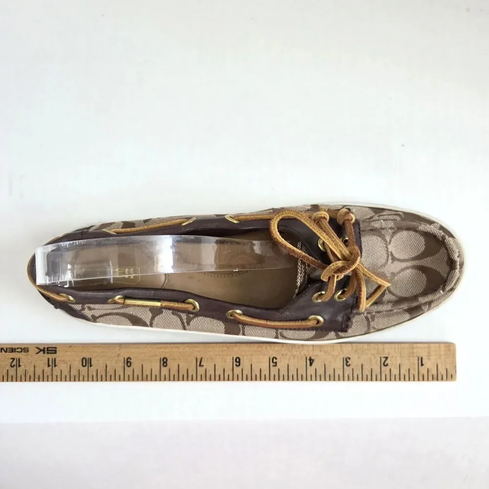Coach Richelle Topsider Boat Shoes Women's 9B Signature Canvas Brown Leather